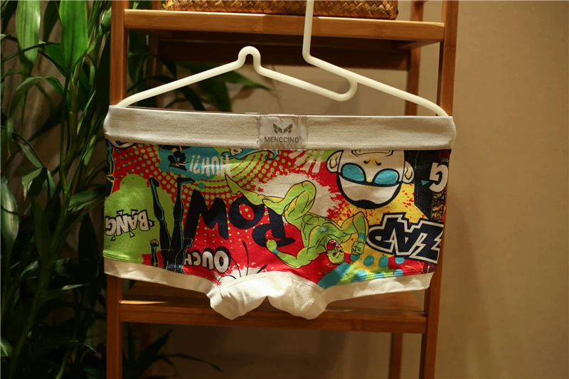 Quần lót nam 2 mảnh tóm tắt phim hoạt hình graffiti boxer cotton eo thấp gợi cảm thoải mái đồ lót nam quần ren ngắn gợi cảm