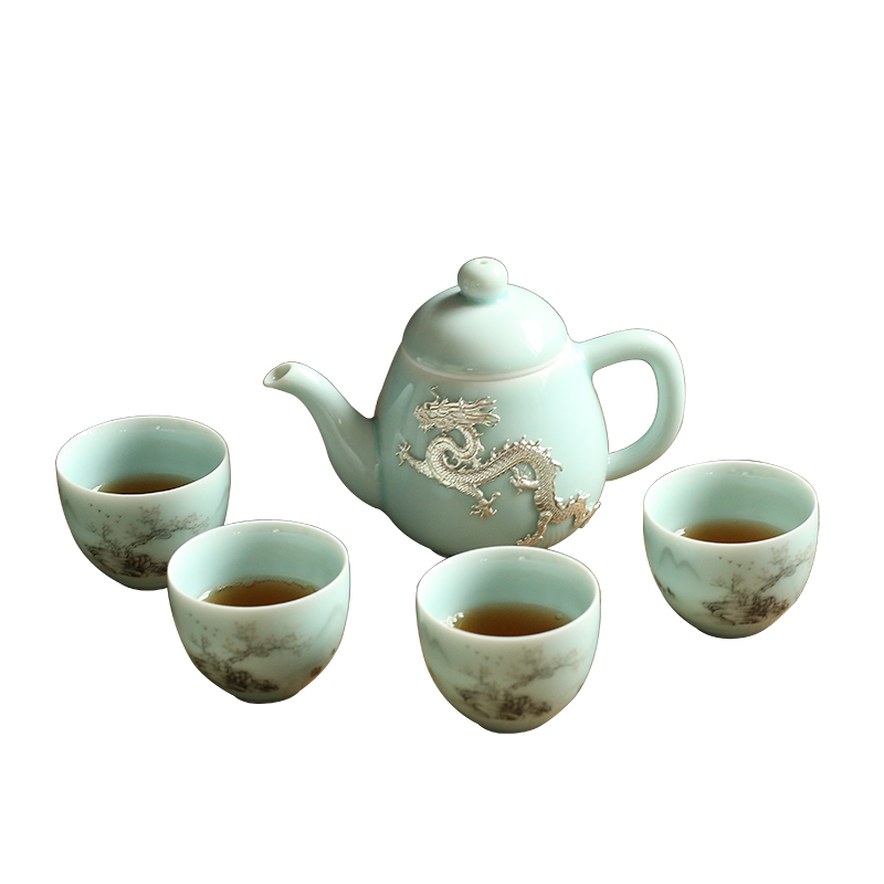 Zhuo royal kung fu tea set celadon silver teapot teacup tea wash to dehua ceramic fair keller of office home