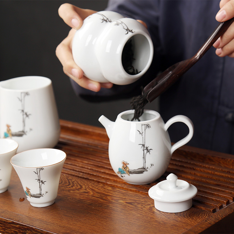 Zhuo royal kung fu tea set dehua white porcelain tea art ceramic teapot cup China office of a complete set of