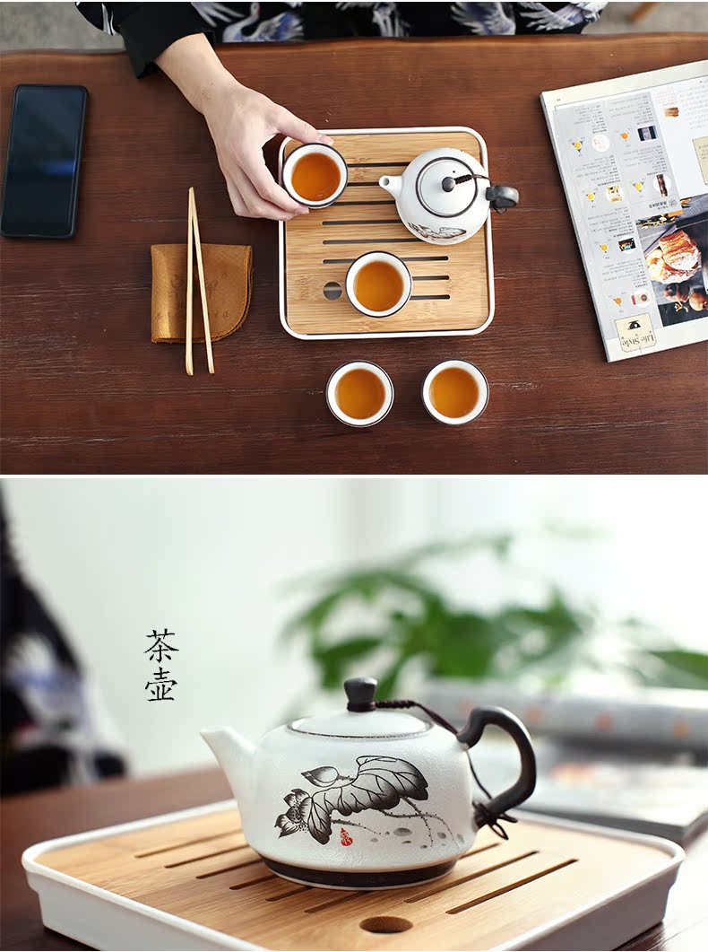 Zhuo imperial travel tea set to crack a cup of tea set a pot of four cups of tea set, ceramic work outdoors with the teapot