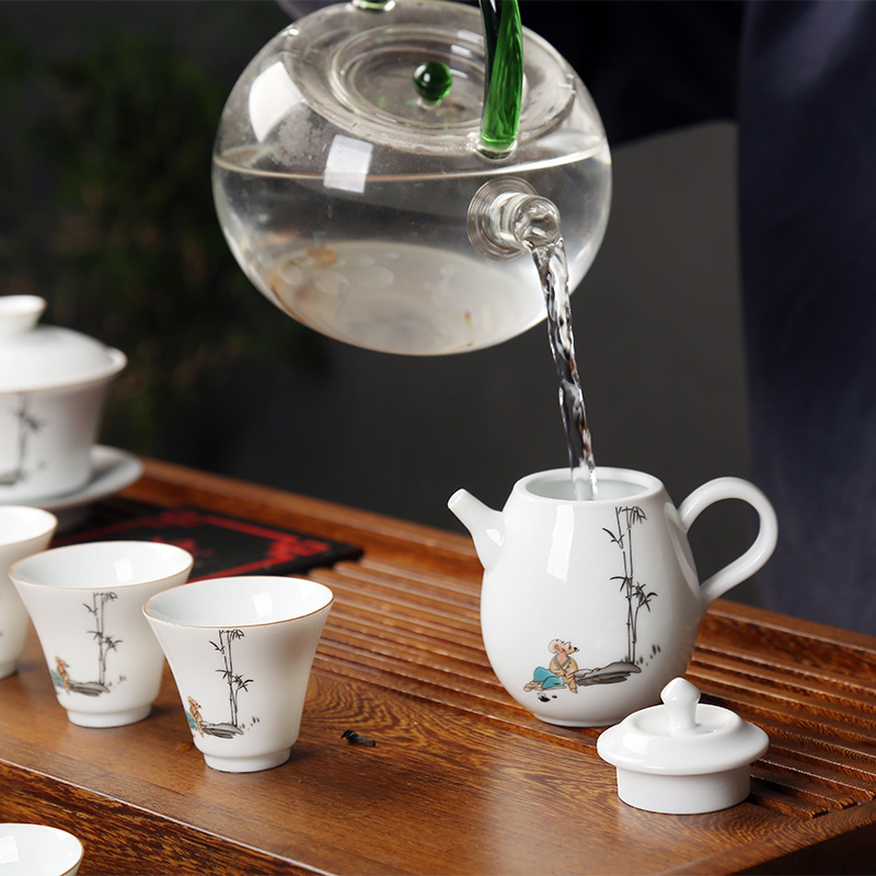 Zhuo royal kung fu tea set dehua white porcelain tea art ceramic teapot cup China office of a complete set of