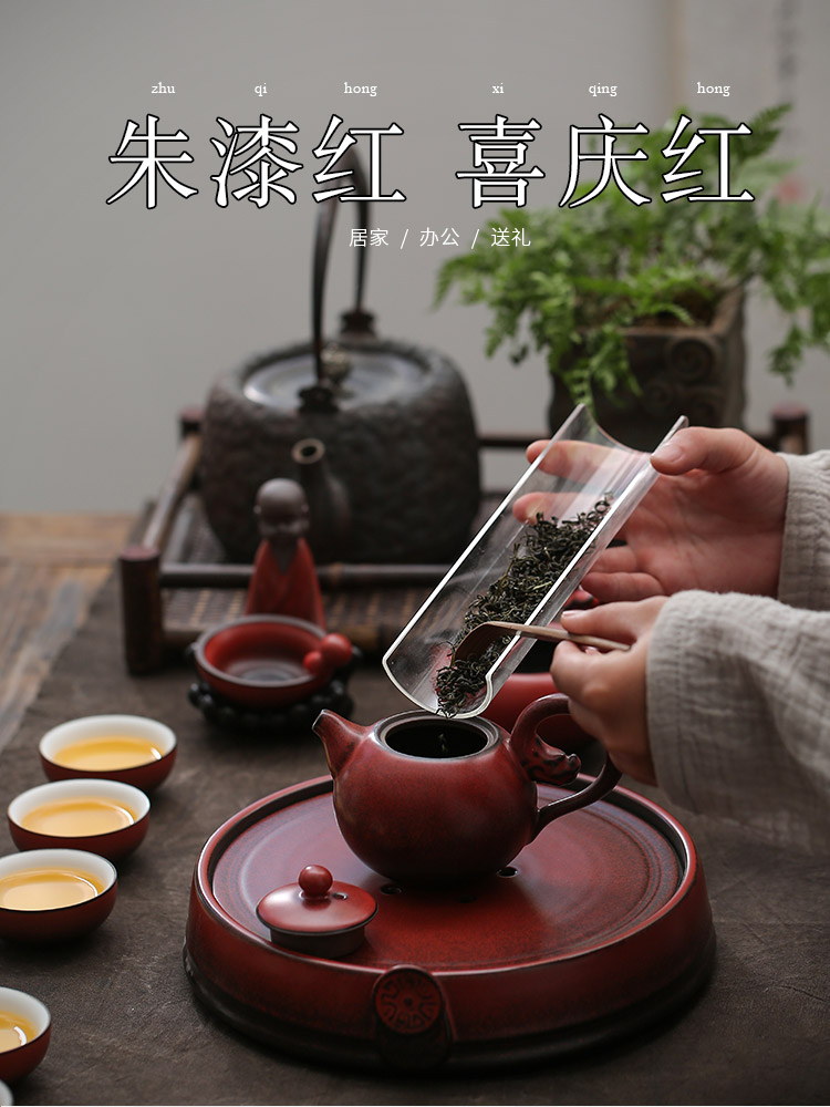 Zhuo royal rainbow after getting a complete set of ceramic kung fu tea sets suit household rust red teapot teacup gift box