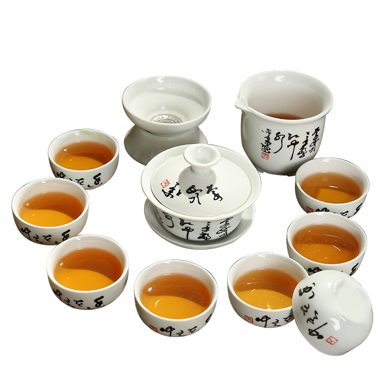 Zhuo royal kung fu tea set 12 head white porcelain teapot teacup ceramic office household gifts wholesale customizable