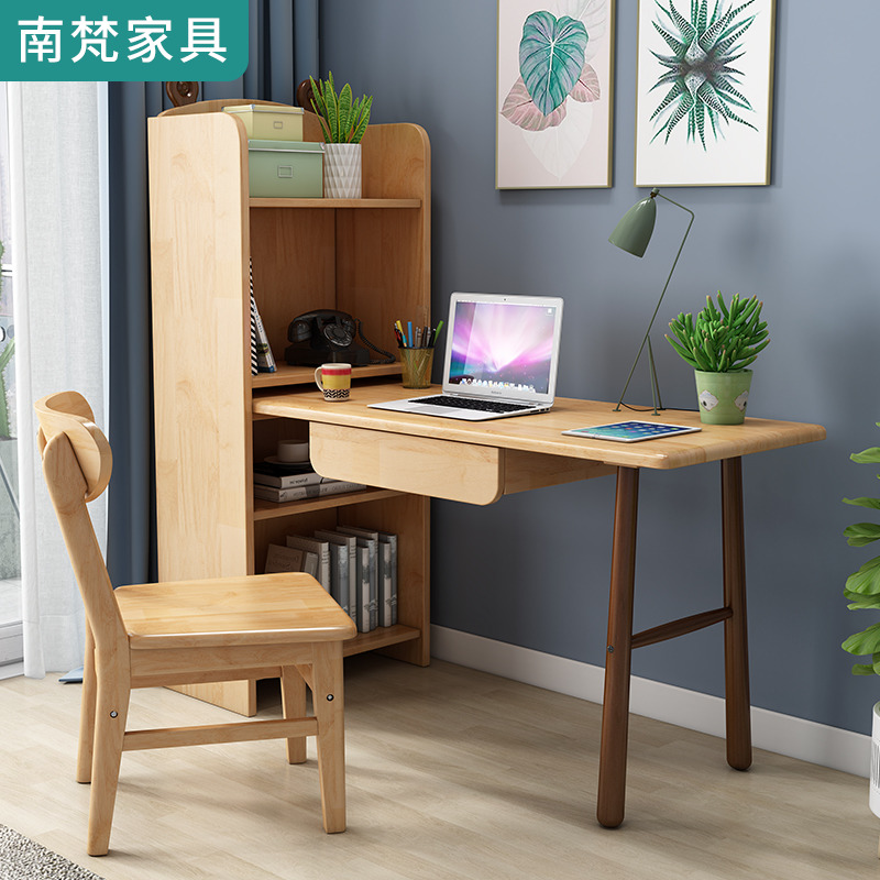 Nordic children desk bookshelves integrated table minimalist home student desk bedroom solid wood study table and chairs suit