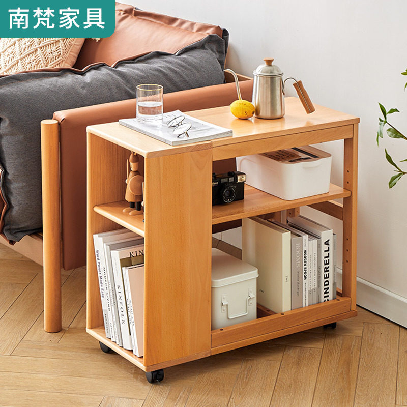 Nordic solid wood side table with wheels removable sofa side cabinet small coffee table side table modern minimalist living room tea table corner table