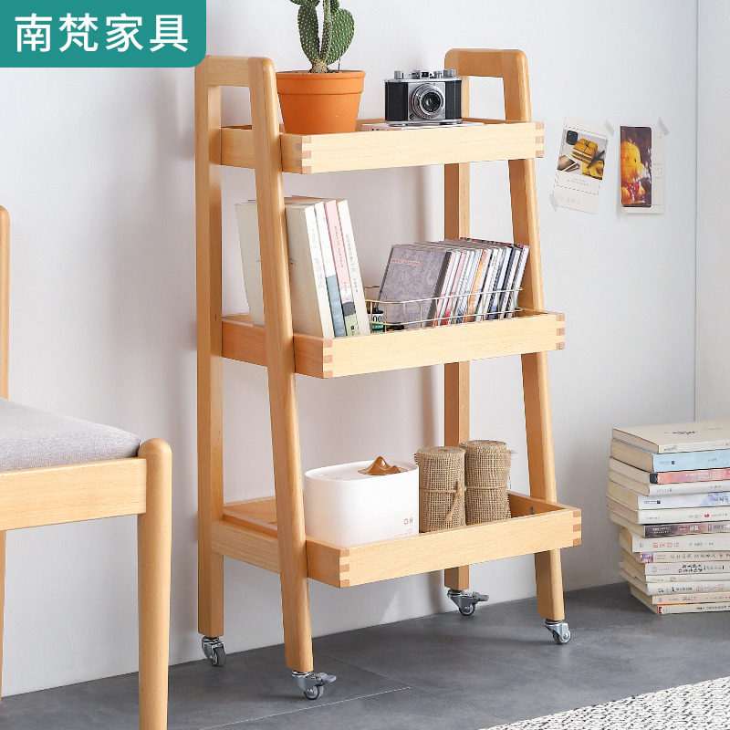 Solid wood side table simple shelf living room bedroom Nordic bookshelf floor corner flower stand simple creative small shelf