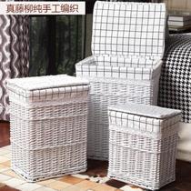 Dirty clothes storage basket household rattan basket with lid rattan basket simple large black and white lace basket