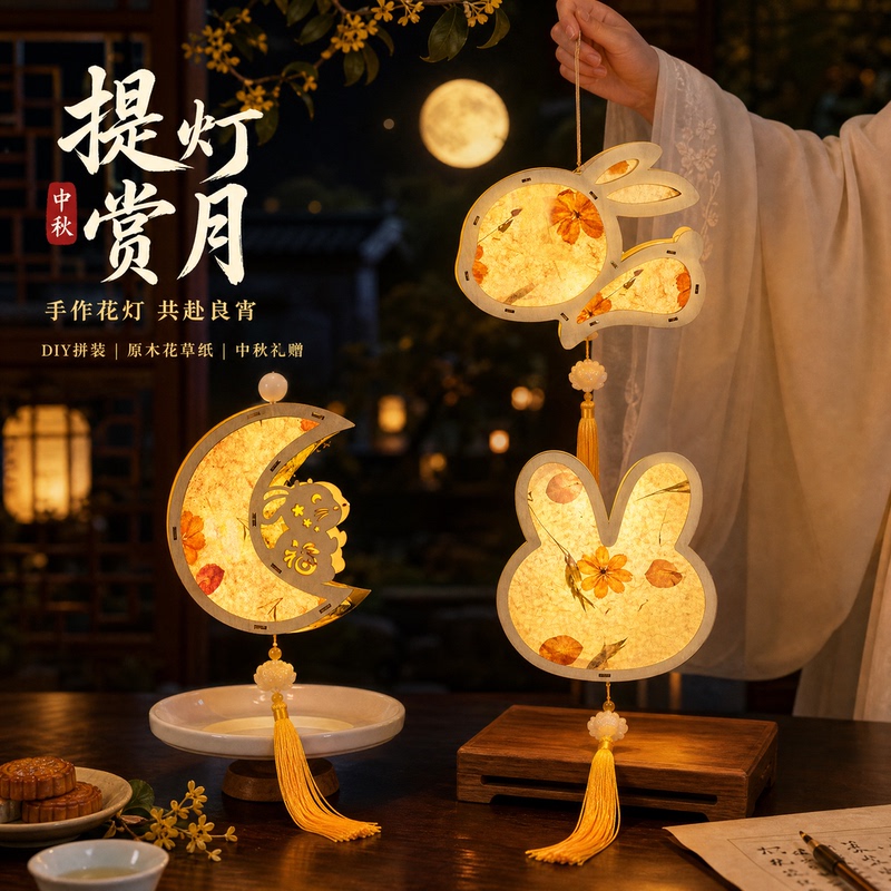 Mid-Autumn Festival Lanterns Handmade DIY New Style 2026 Vintage Glowing Handheld Lantern Decoration Photo Atmosphere Props