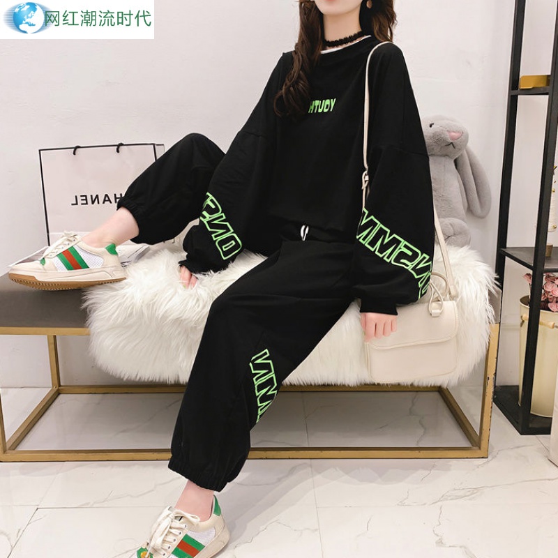 (Complete set)Leisure sports suit women's sweater Korean version of the new loose large size women's two-piece set in autumn of 2019