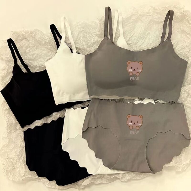 Developmental Period Cartoon Ice Silk Underwear for Girls, Seamless, Wire-Free, Push-Up Sports Student Vest, Thin Cup Bra Set Developmental Period Cartoon Ice Silk Underwear for Girls, Seamless, Wire-Free, Push-Up Sports Student Vest, Thin Cup Bra Set