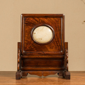 Huanghuali inlaid jade carving phoenix pierced through peony screen