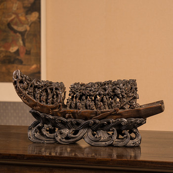 Bamboo sculpture of eight immortals crossing the sea and boat-shaped ornaments