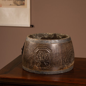 Ironwood rice bucket old object ornaments from qing dynasty