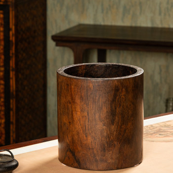 Qing dynasty huanghuali inlaid with silver silk fine brushwork holder