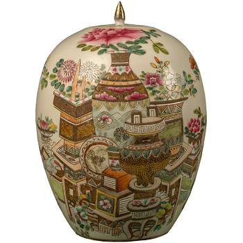 Qing dynasty pastel bogu pattern winter melon jar