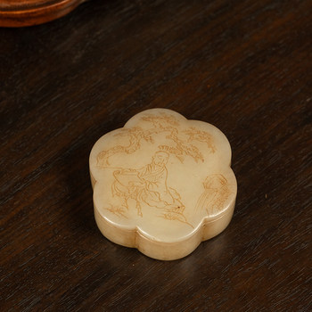 Hotan jade carved panasonic couch plum blossom shaped incense box