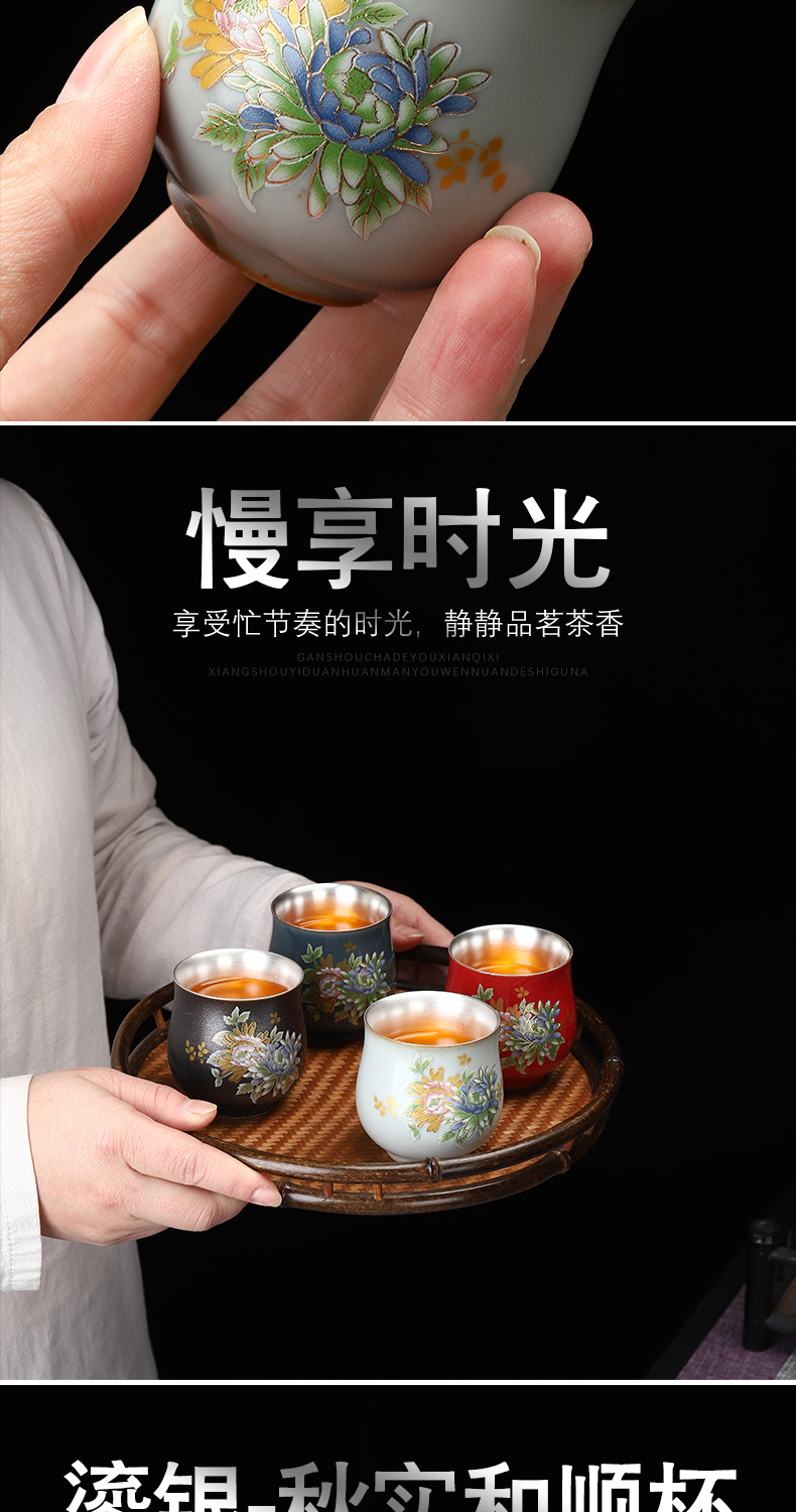 Implement the superior coppering. As silver 999 jingdezhen ceramic sample tea cup colored enamel masters cup kung fu tea cups household single CPU