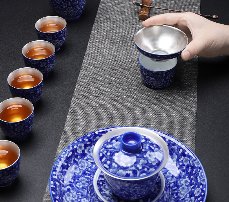 Implement the superior creative ceramic 999) tea tasted silver gilding fittings kung fu tea silver filters filter tea set