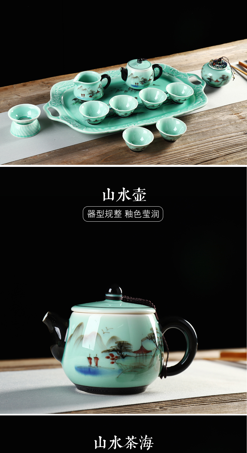 Is the best product of a complete set of celadon hand - made kung fu tea set household contracted Chinese tea tea tea cups