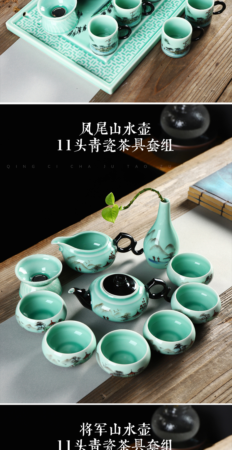 Implement the optimal product of jingdezhen ceramic hand - made lotus office tea set receives celadon kung fu tea cups