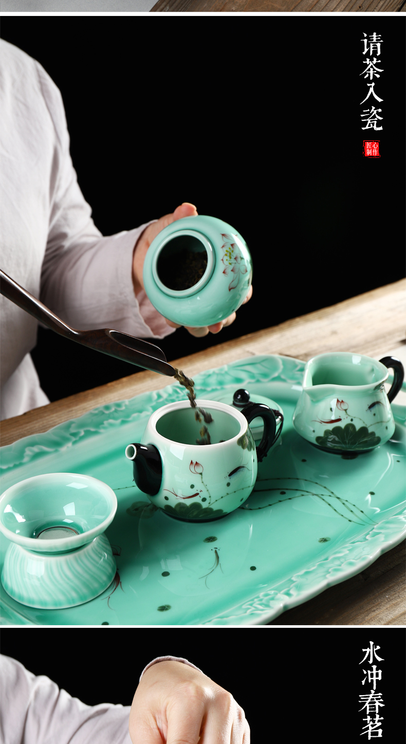 Is the best product of a complete set of celadon hand - made kung fu tea set household contracted Chinese tea tea tea cups