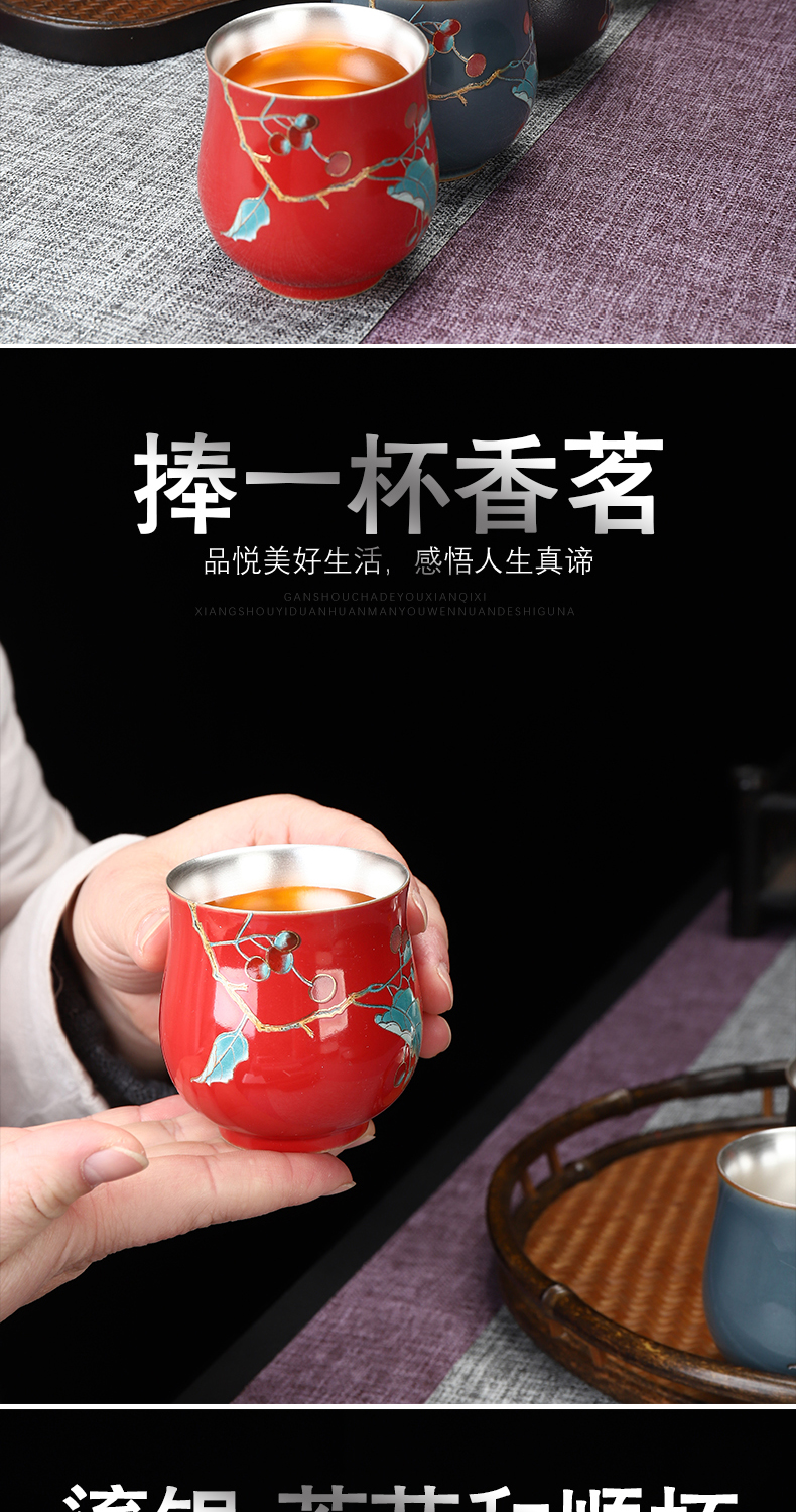 Implement the superior coppering. As silver 999 jingdezhen ceramic sample tea cup colored enamel masters cup kung fu tea cups household single CPU