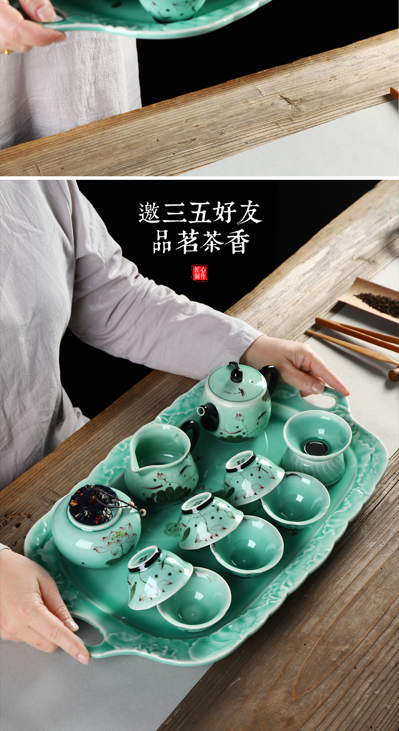 Is the best product of a complete set of celadon hand - made kung fu tea set household contracted Chinese tea tea tea cups