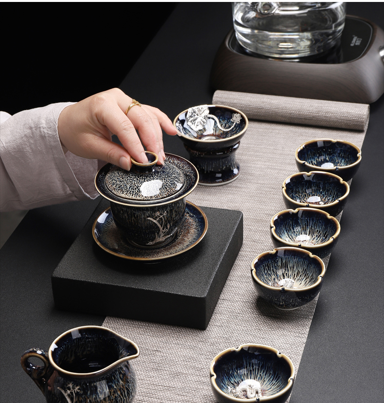 Jingdezhen is the best tea with high temperature fire color ceramic kung fu tea set up built lamp tureen three bowls