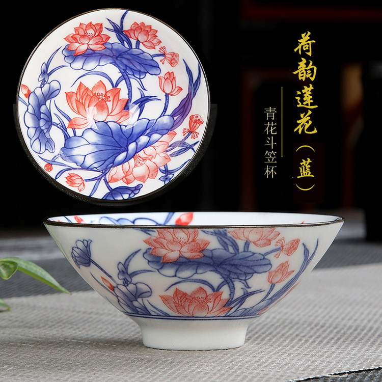 The flute blue and white porcelain ceramic tea cup hand - made kung fu tea tea set, sample tea cup hat to cup The master cup single CPU