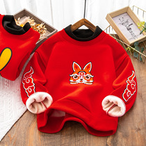 Childrens cashmere annual clothing sweater 2023 winter new year festive high-necked top childrens foreign style childrens clothing