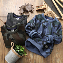 Boy vests plus velvet tide models in the big boy foreign style 2019 new autumn winter dress thick camouflage base shirt pullover