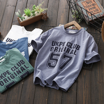 Childrens cotton short-sleeved T-shirt boys summer new thin T-shirt boys middle and large children elastic loose top