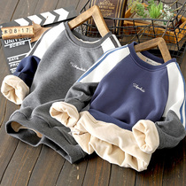Boy plus velvet padded sweater 2020 winter New Medium Big Boy foreign style coat children round tide leisure base shirt