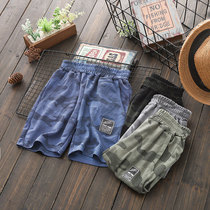 Boys shorts summer new childrens ice silk hemp cotton half pants middle child breathable elastic baby camouflage five-point pants