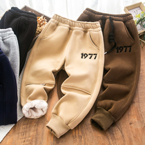 Childrens fleece thickened pants 2022 winter new middle and big childrens casual western style sports pants baby trousers to keep warm
