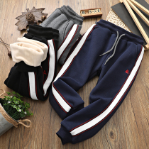 Boys cotton pants winter plus velvet thickened outer wear long pants in the big children 2019 Winter new sports pants childrens pants