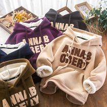 Childrens velvet thickened sweater 2022 winter new middle and big childrens casual foreign style hooded top baby one-piece velvet
