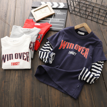 Boys cotton base shirt 2021 Spring and Autumn new fake two-piece long sleeve T-shirt