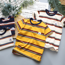 Childrens striped short-sleeved T-shirt boys 2020 Summer new cotton loose middle-aged childrens round neck shirt tide