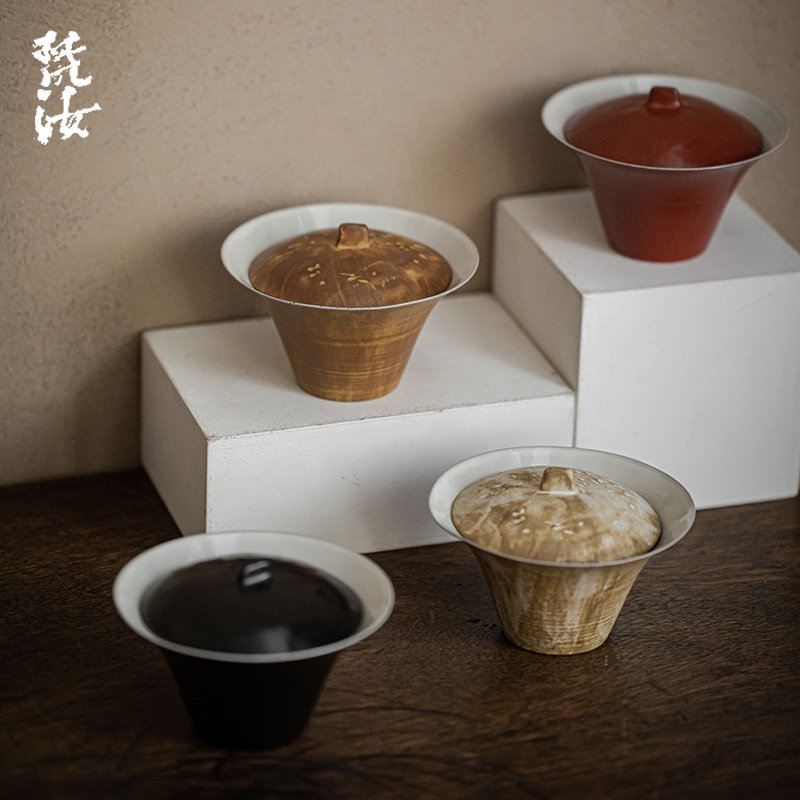 Sanskrit Silent Wind Day Style Retro Wind Cover Bowl Coarse Pottery Thin Tire Sub tea bowls Home Anti-scalding single tea bowl Tea tea-Taobao