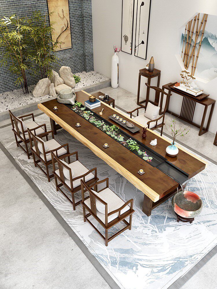 Log circulating water tea table new Chinese solid wood Zen reception coffee table kung fu tea table tea table