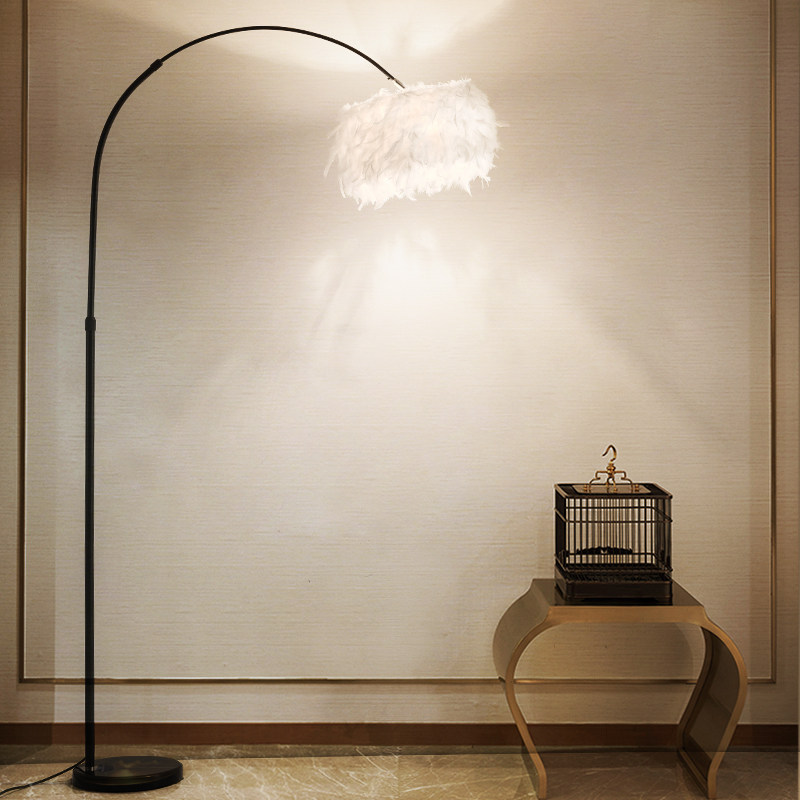 Feather Floor Lamp Living Room Bedroom Teenage Girl Princess Wedding Wedding Festive Net Red Bedside Cozy Fishing Upright Table Light Dimming Toning Extremely Minimalist Light Lavish Wind Support Sky Cat Elf
