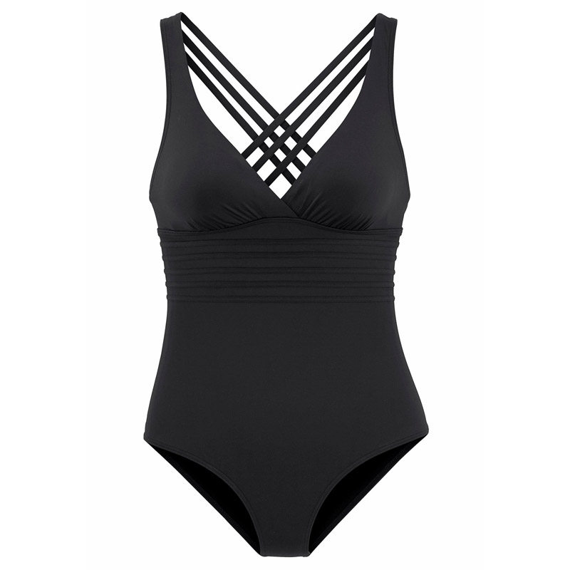 Europe and the United States new ins wind one-piece swimsuit female triangle deep V conservative belly thin hot spring swimsuit black