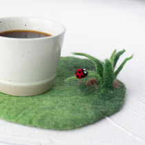 Wool felt handmade DIY finished coffee coaster lawn ladybug gift creative cup
