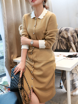Temperament frenzy ~ cut meat level thin autumn and winter large size loose waist wool sweater knitted dress