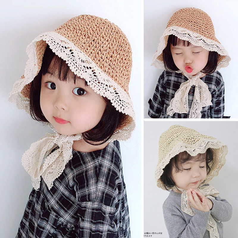 Tide boy baby summer new woven lace lace straw hat girls beach sun hat outdoor sun protection hat
