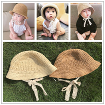 Net red baby straw hat summer sunscreen hat boys and girls sun hat tide 1-2 years old children fisherman hat thin