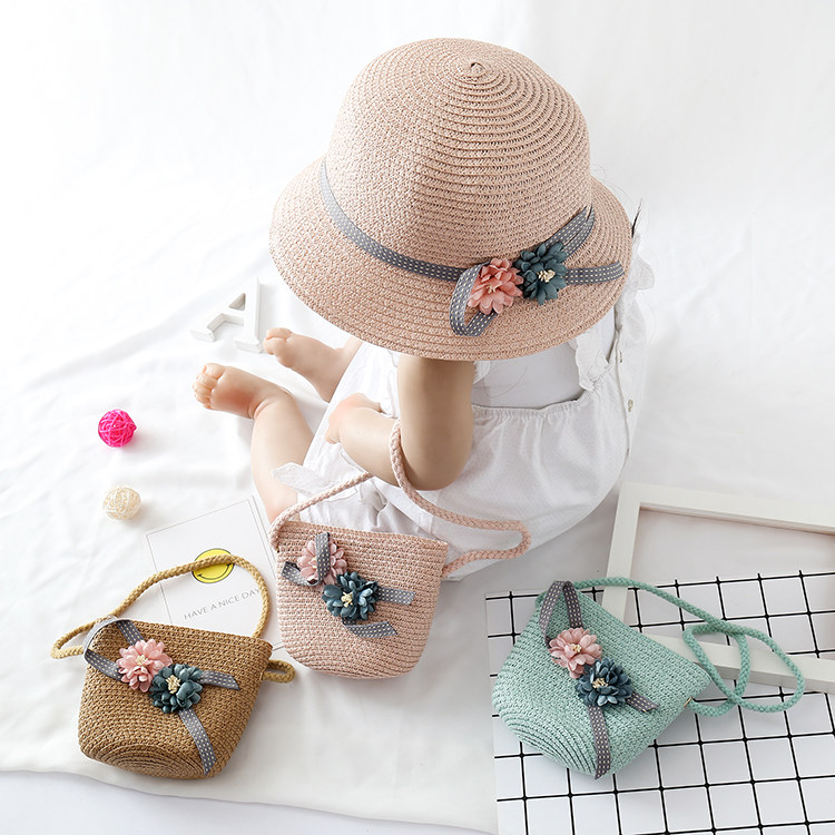 New Summer Girl straw hat bag Korean baby sun sun hat summer children Sun Sun big eaves beach hat