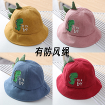 Autumn and winter New Baby fishermans hat sunshade boy dinosaur hat windproof 1-4 years old 2 girls basin hat children tide hat