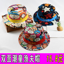 Baby autumn hat Korean version 2 boys and women graffiti double-sided spring and autumn children fishermans hat 1-4 year old child basin hat tide